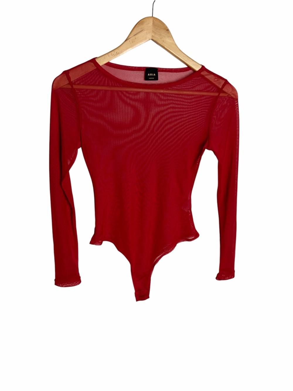 Aria red sheer mesh long sleeve bodysuit size small